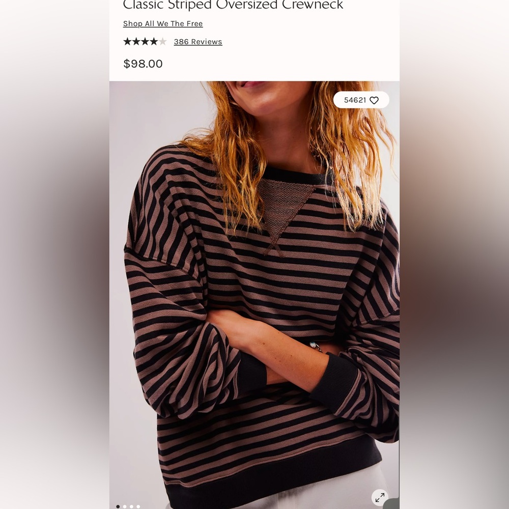 NWT Free People Classic Striped Oversized crewneck